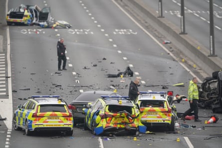 The aftermath of the crashon the A1 in Newcastle