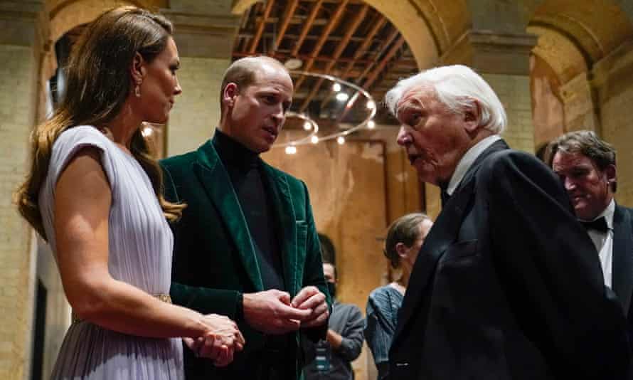 The Duke and Duchess of Cambridge speaking to Sir David Attenborough during the first Earthshot Prize awards ceremony at Alexandra Palace in London.