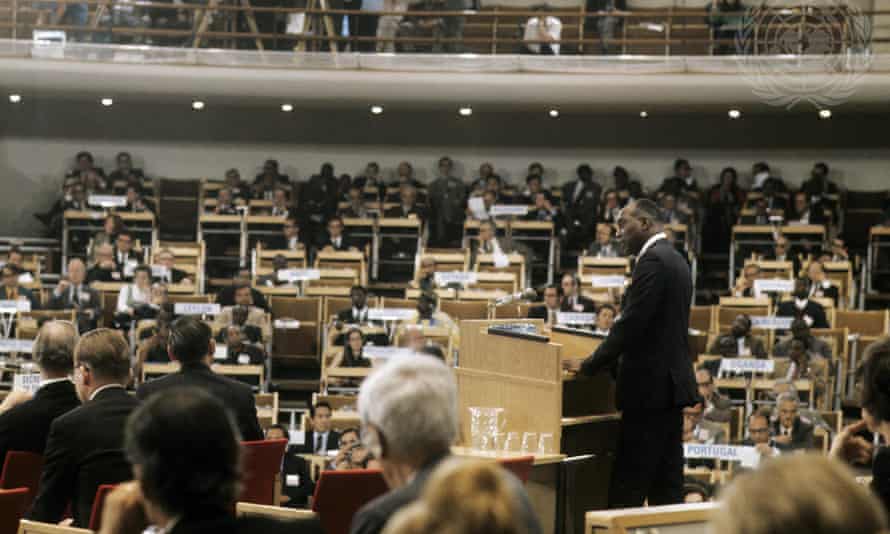 Keith Johnson, of Jamaica, and general rapporteur of the conference UN conference on the human environment makes a statement.