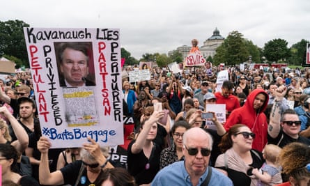 Protesters fill the stairs at the east steps of the US Capitol against the confirmation of associate justice nominee Brett Kavanaugh on Saturday.
