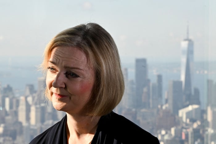 Liz Truss is interviewed on top of the Empire State Building in New York.