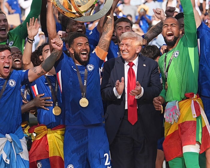 Trump front and centre for Chelsea's trophy lift in Club World Cup – video