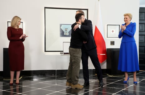 Duda awards Zelenskiy with the Polish highest order at the Presidential Palace in Warsaw, Poland.