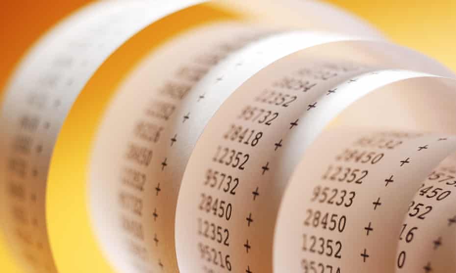 Numbers printed on roll of paper