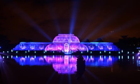 Christmas at Kew Gardens after dark with a festive display of illuminations