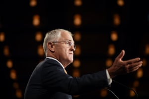 Malcolm Turnbull addresses party members during the Liberal party election night event at the Sofitel Wentworth hotel in Sydney.