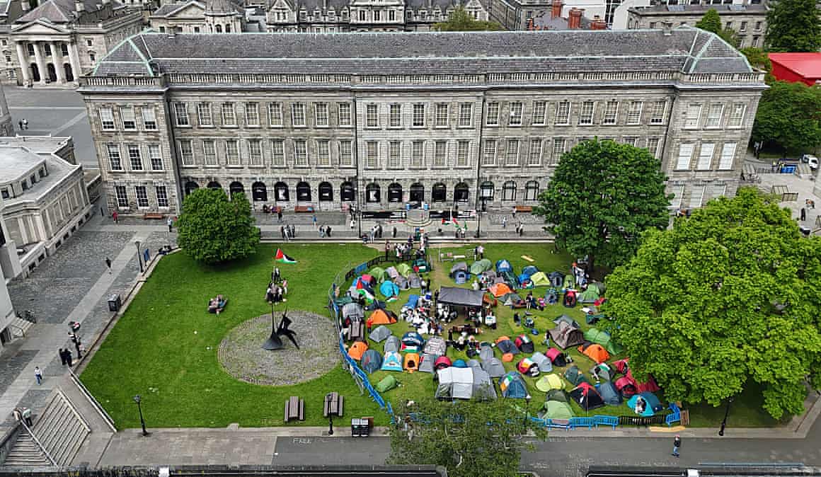 A Gaza solidarity encampment at Trinity College Dublin.