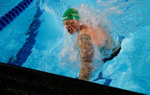 Adam Peaty of London Roar turns during his 50m breaststroke during day one of the International Swimming League London meeting.