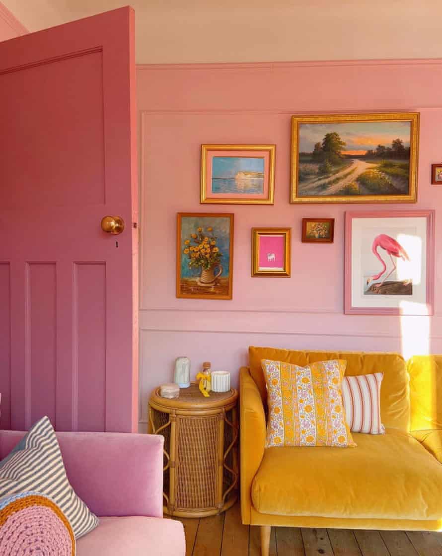 Pretty in pink: get your walls, woodwork and furnishings to tap into the same look, as done by Jess Sowerby.