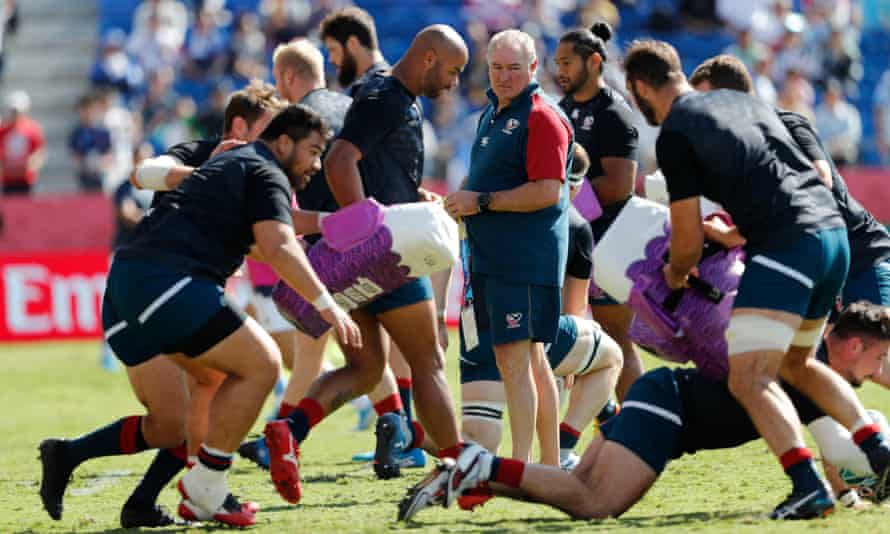 The USA head coach Gary Gold oversees warm-up for a game against Argentina in 2019