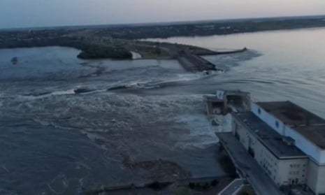 Breached dam in Ukraine's south unleashes flood waters in the Kherson region of Ukraine