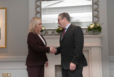 Prime minister Keir Starmer shakes hands with first minister for Northern Ireland Michelle O’Neill.