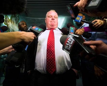 Mayor Rob Ford outside City Hall in Toronto addressing the media.