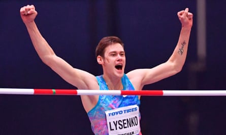 Russian high jumper Danil Lysenko at the 2018 IAAF World Indoor Athletics Championships.