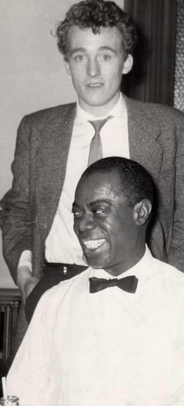 Terry Cryer with Louis Armstrong, caught on camera by the tuba player Bob Barclay in Liverpool, 1956.