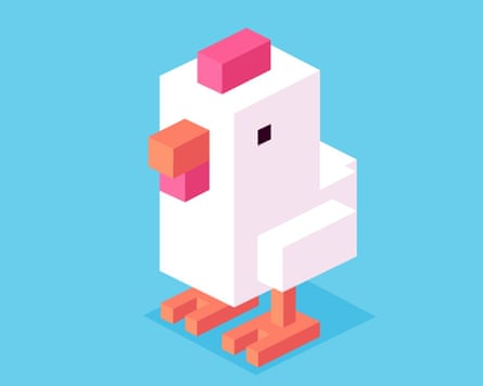 A pixellated image of a chicken in the game Crossy Road