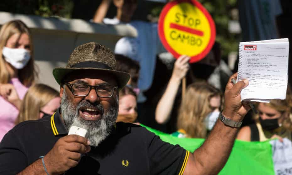 Asad Rehman, executive director of War on Want, addresses young people in London taking part in a Global climate strike on 24 September 2021. 