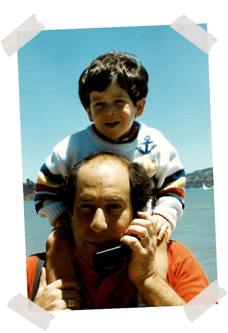 Josh on Dad’s shoulders in Ogunquit, Maine, early 1990s.