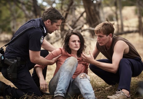 James (Patrick Brammall), Kirsite (Hannah Monson) and Charlie (Sean Keenan) in the second season of Australian zombie drama Glitch.