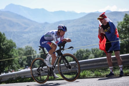 Primoz Roglic is urged on during stage 13 of the Tour de France