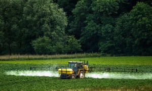 A farmer sprays pesticides on to crops in Bailleul, France.
