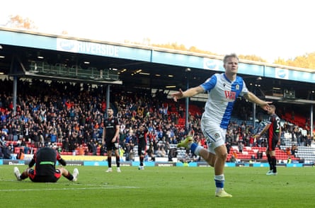 Blackburn Rovers’ Andri Gudjohnsen wheels away in celebration after scoring what proved the winner against Southampton.