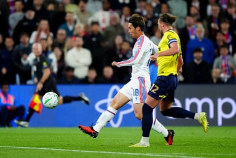 A right foot shot from Daichi Kamada (left) extends Crystal Palace’s lead over Middlesbrough.
