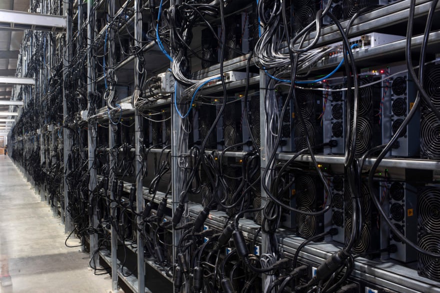 Bitcoin mining machines in a warehouse at the Whinstone US Bitcoin mining facility in Rockdale, Texas.