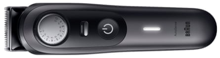 The black Braun Beard Trimmer Series 9 with silver buttons