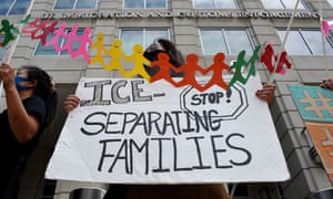 Protesters demand the release of immigrant families in detention centers during the pandemic in Washington DC, on 17 July 2020. Photograph: Olivier Douliery/AFP/Getty Images