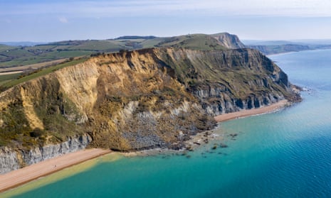On the Dorset coast, 90 metres of cliff crumbled at Thorncombe Beacon.