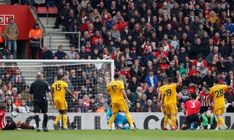 Southampton’s Shane Long (second right) scores their third goal.