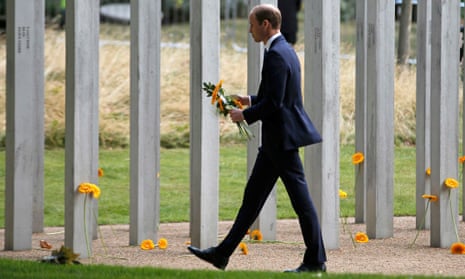 Prince William pays his respects at the memorial to victims of the 7 July 2005 bombings in Hyde Park