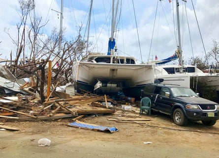 A boat lies amid the damage in the British Virgin Islands. Around 2,000 vessels are believed to have been destroyed.
