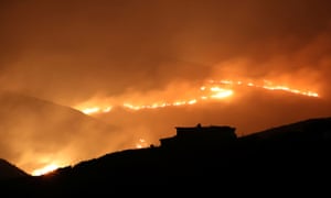 A wildfire burns on Marsden Moor in April 2019