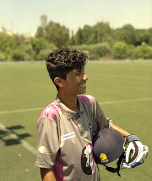 Louay, 16, one of Alsama’s star players, takes to the pitch