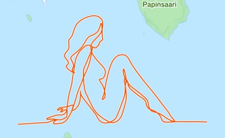 Samppa Tölli’s GPS drawing of a side-on view of a naked woman sitting down with her legs bent at the knees and her arms out behind her