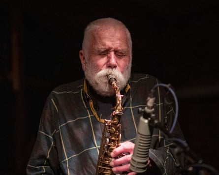 Peter Brötzmann playing the saxophone at Cafe Oto, London, 10 February 2023.
