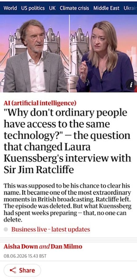 A fake story from a cloned version of the Guardian website.