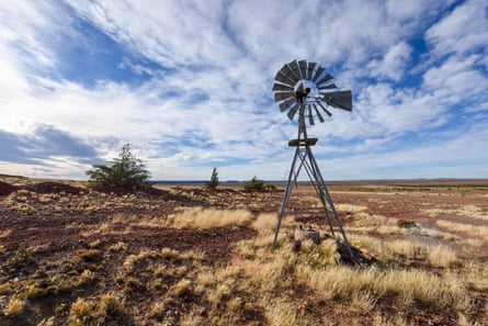 Pampa with old windmill in Patagonia, Argentina