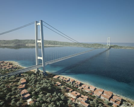 A graphic of a large suspension bridge