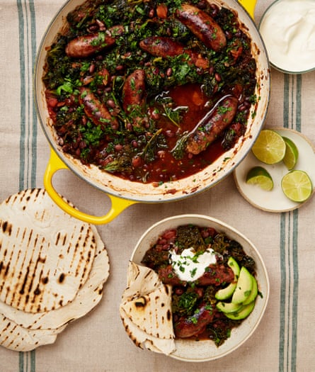 Georgina Hayden’s sausage kale and lime black bean stew.