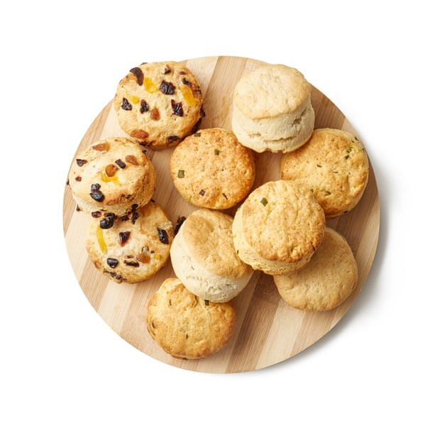 A plate of savoury and fruit scones.