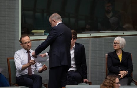 Anthony Albanese in discussion with the leader of the Greens, Adam Bandt.