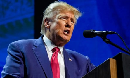 Donald Trump speaks at the National Rifle Association convention in Indianapolis.