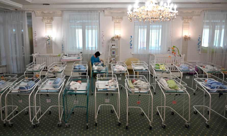 Newborn babies born to Ukrainian surrogate mothers at the Hotel Venice in Kyiv