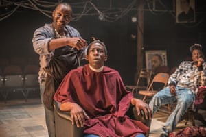 Cyril Nri and Adbul Salis in Barber Shop Chronicles at the National Theatre.