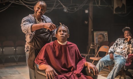 Cyril Nri and Adbul Salis in Barber Shop Chronicles at the National Theatre.