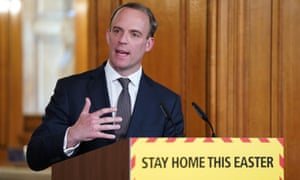 Dominic Raab giving the daily briefing on 9 April