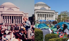 Student protesters against the war on the mall in front of Low Memorial Library at Columbia University in 1968 and 2024.